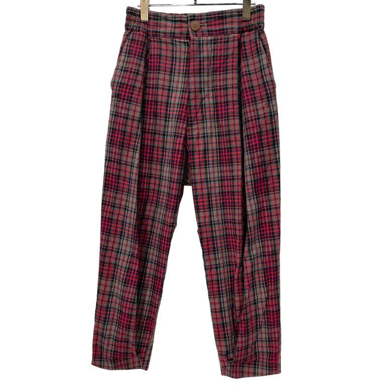 Vivienne Westwood MAN 20SS コットンリネンチェックタックドレープイージーパンツ ボトムス ウエストゴムシャーリング Vivienne Westwood MAN 20SS コットンリネンチェックタックドレープ