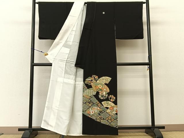 平和屋着物■極上　訪問着　色紙草花文　金彩　黒紅色地　逸品　未使用　CYAA3263s5 平和屋着物○訪問着 破れ色紙鹿の子草花文 黒地 金彩 正絹 逸品 CAAU3189yc