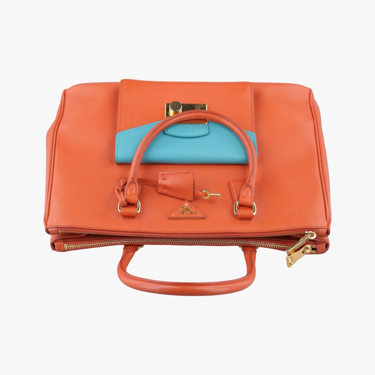 VINTAGE●PRADA●プラダ ガレリア レザー オレンジ ハンドバッグ プラダ ガレリア 三角ロゴプレート ハンドバッグ ショルダー