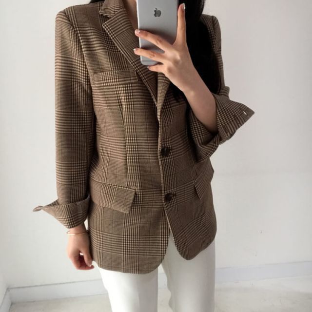ジャケット チェック柄 レディース レトロ グレンチェック オフィス