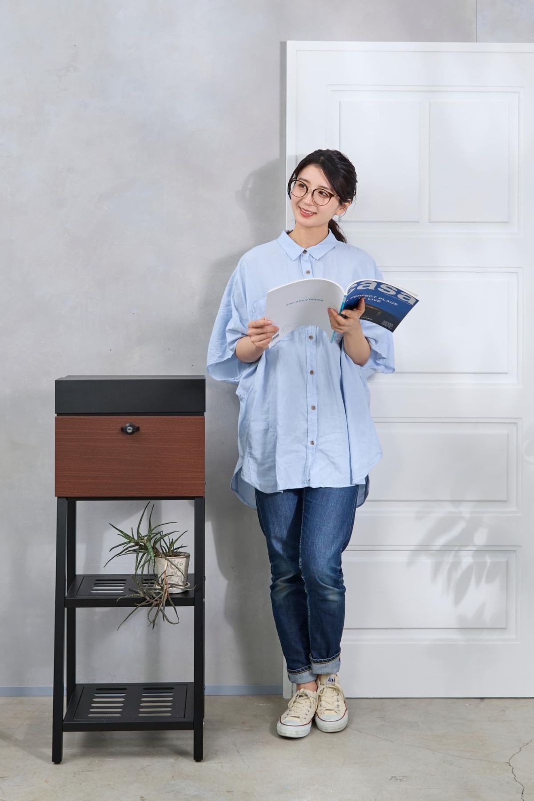 カバポスト スタンドポスト 置き型ポスト 大型 鍵付 壁掛け 2way ストン STONSET2 木目黒