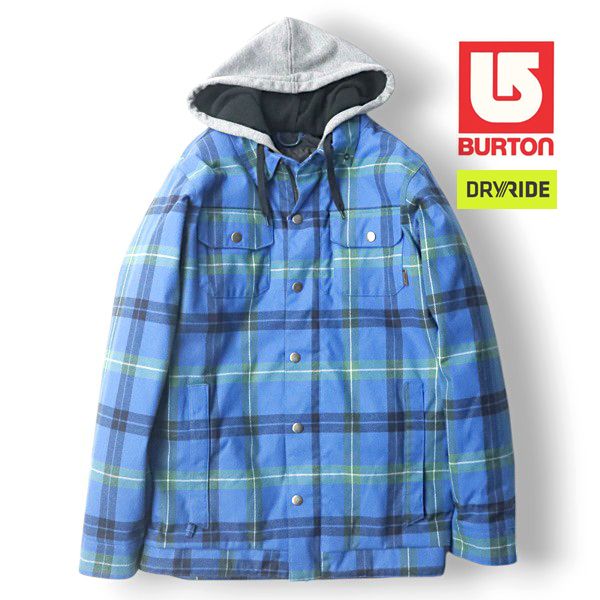 美品 BURTON バートン DRYRIDE 撥水 フランネル生地 スノーボード ウェアジャケット 青 ブルー チェック M【参考価格￥38，500-】