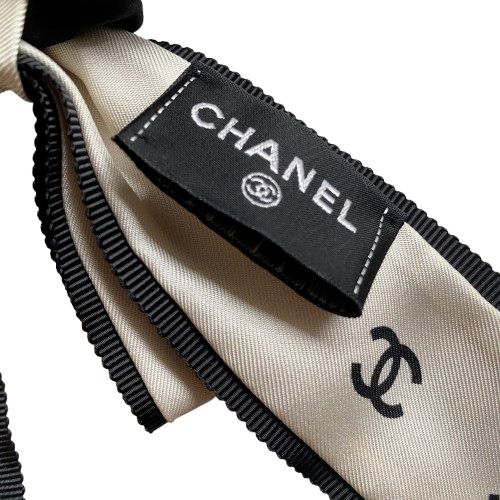CHANEL リボン付きヘアゴム ベージュ ブラック シュシュ 10194 DECORATOM_COM_BR
