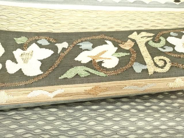 平和屋着物▽九寸名古屋帯 スリーシーズン 春夏秋 すくい織 草花文