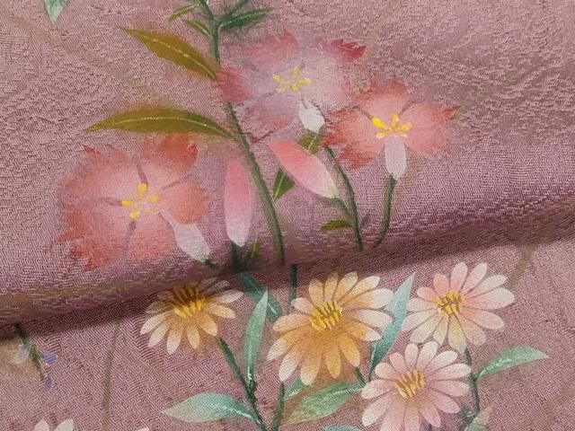 平和屋着物●紙芸創作者・横山優　和紙　訪問着　手描き　枝花文　暈し染め　正絹　逸品　CAAR6568ze 平和屋着物○紙芸創作者・横山優 和紙 訪問着 手描き 枝花文 暈し染め