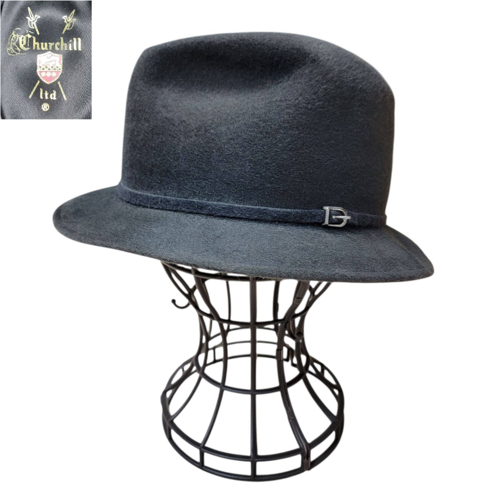 VINTAGE ヴィンテージ 50S チャーチル Churchill ラビットファーフェルトハット 7 3 8 フェドラハット 中折れ帽子 ソフト帽