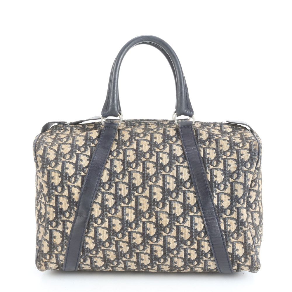 クリスチャンディオール トロッター ミニ ボストン レザー ハンドバッグ トート ネイビー 紺 レディース ERE CV33-6