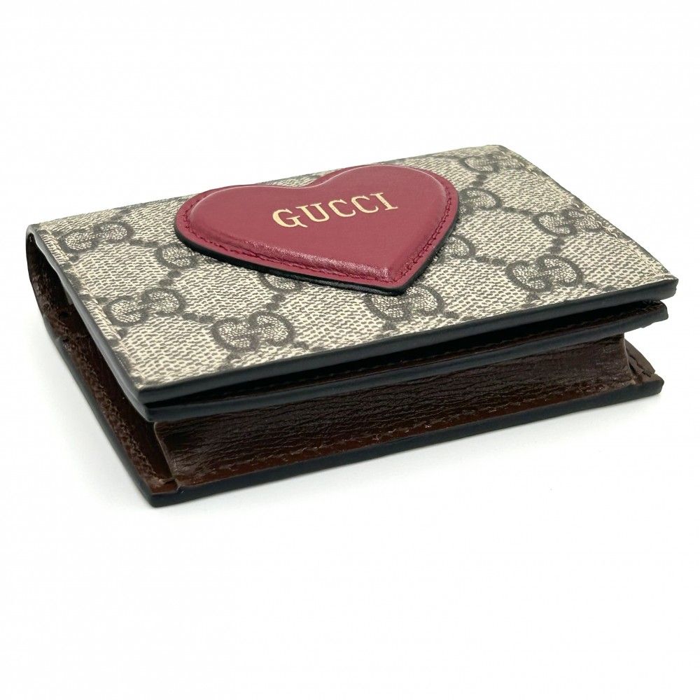 グッチ 二つ折り財布 レディース GGスプリーム ハート コンパクトウォレット スナップボタン GUCCI 648848 GGスプリームキャンバス  ブラウン 茶 レッド 赤 ゴールド金具 美品【中古品】 - メルカリ