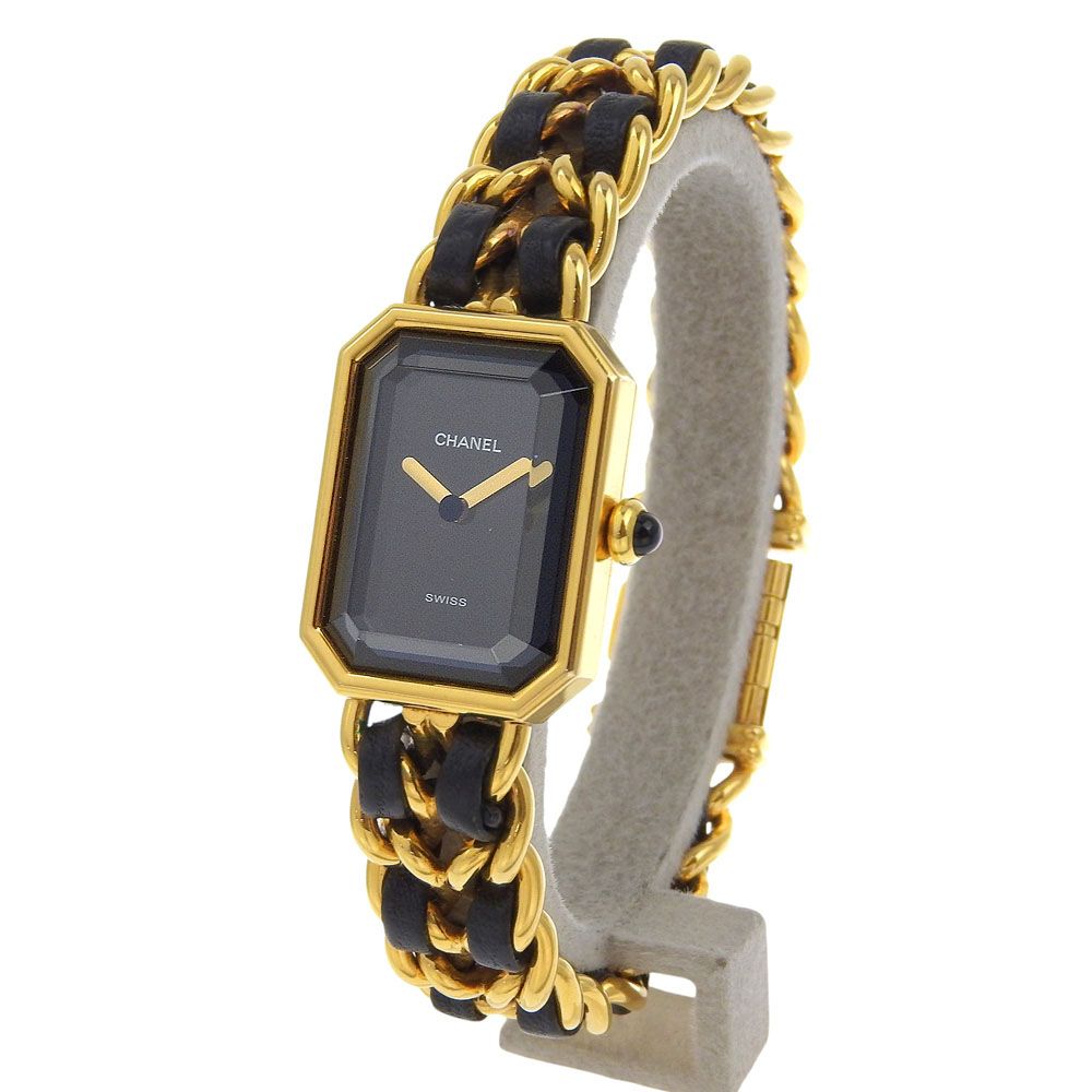CHANEL シャネル プルミエールL H0001 金メッキ×レザー クオーツ アナログ表示 レディース ブラック文字盤 腕時計