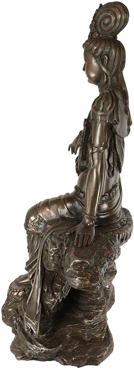 水月観音菩薩像 ブロンズ風彫像 高さ 約35cm 慈悲の仏心置物 彫刻