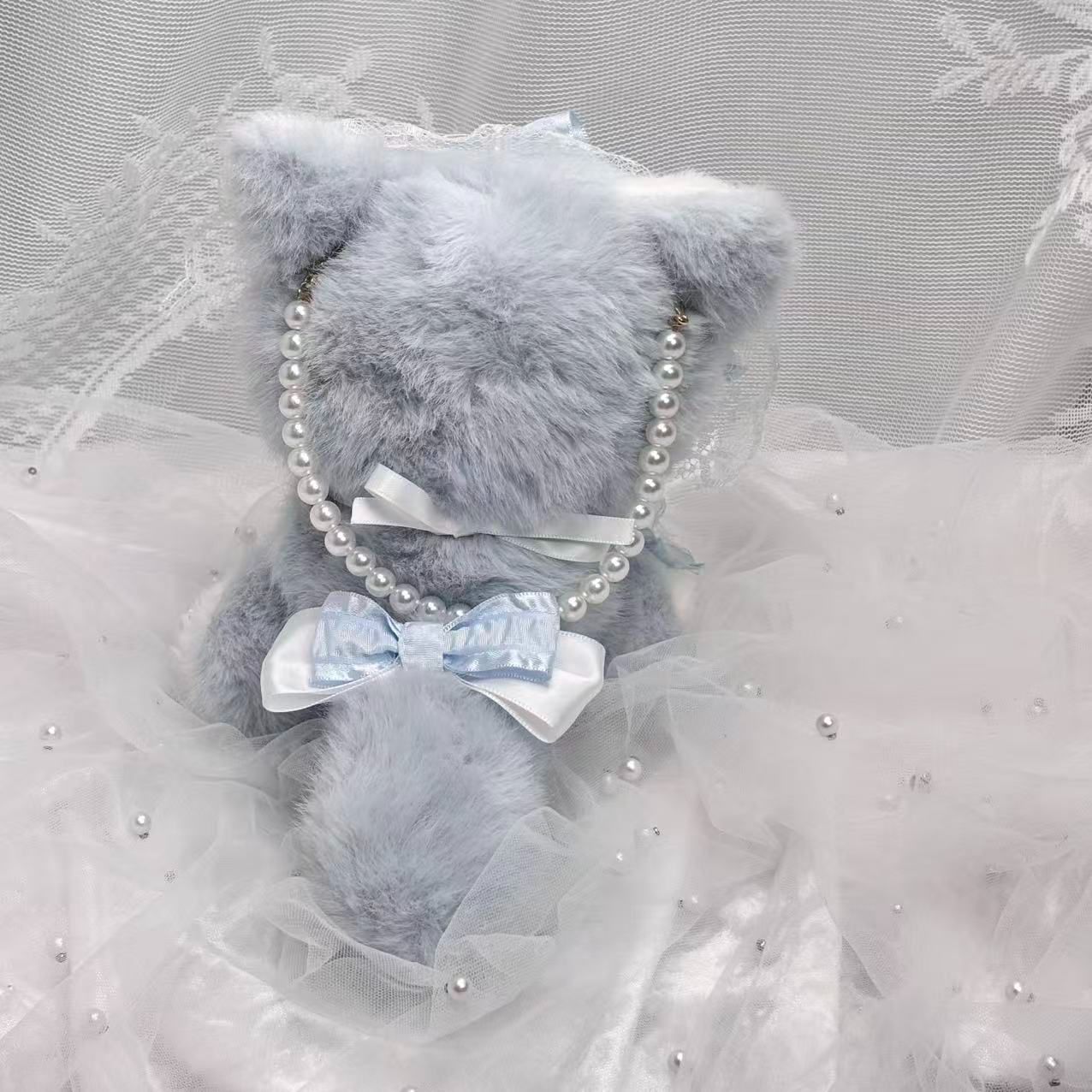 10cm おすわり ちびぐるみ ぬい服 着ぐるみ 水色 猫耳 推しぬい しっぽ 