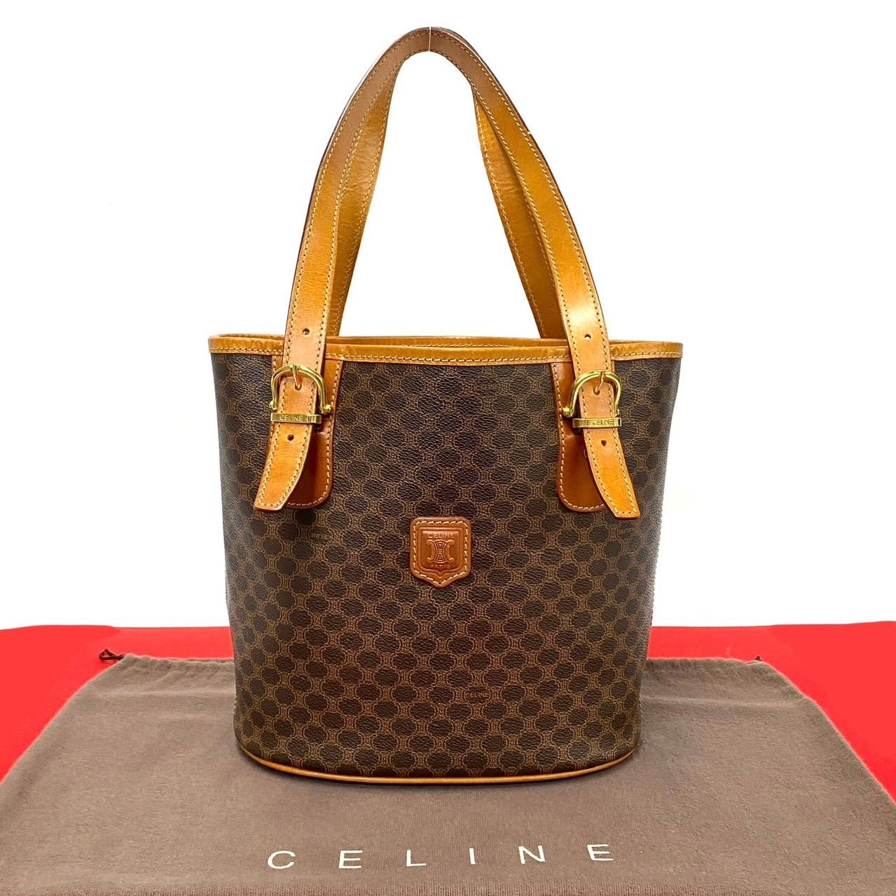 極 美品 CELINE セリーヌ ヴィンテージ マカダム ブラゾン トリオンフ レザー 本革 ハンドバッグ ミニ ボストンバッグ ブラウン 茶 35100