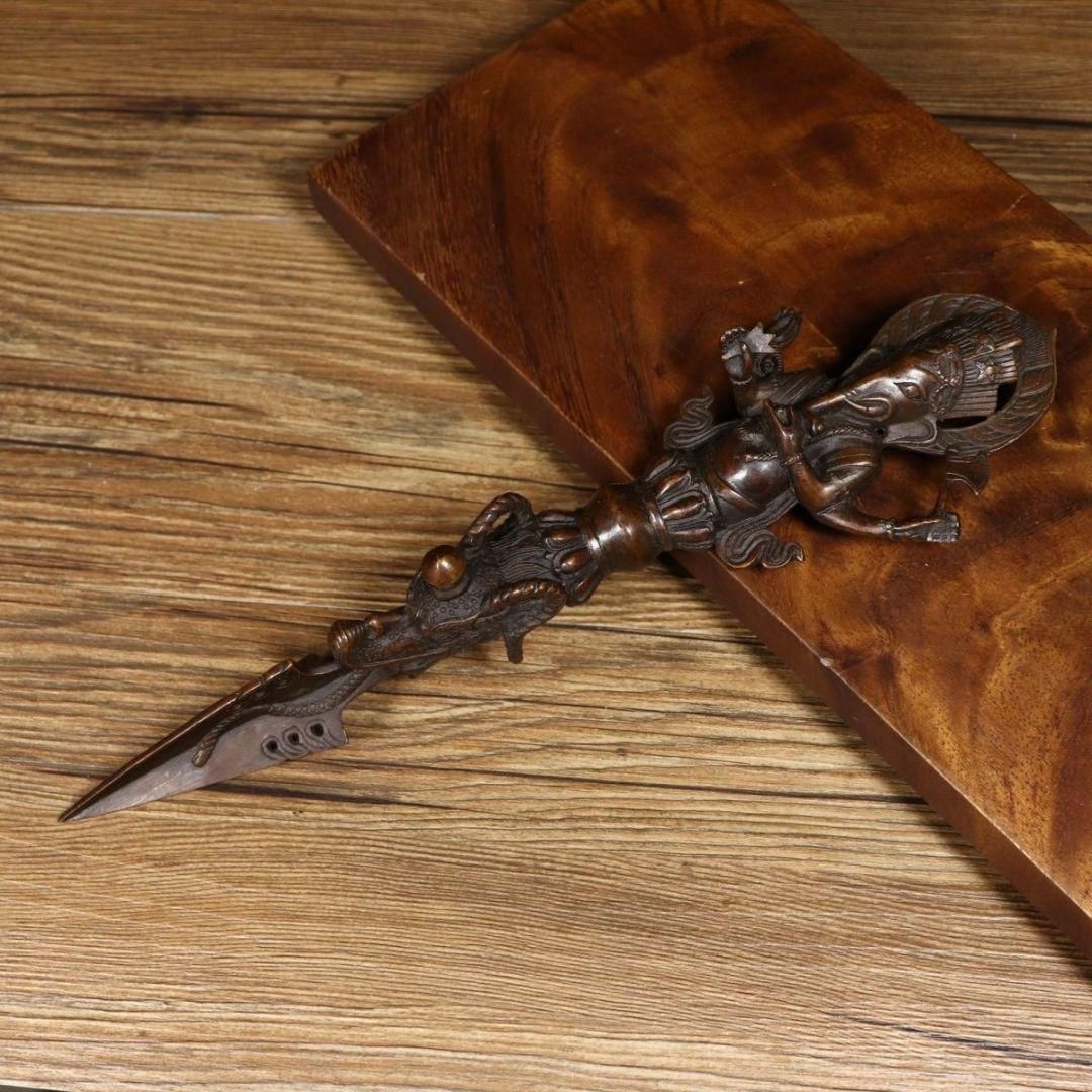 銅製 三面密教法器 置物 馬頭金剛杵 降魔明王 装飾品 工芸品 美術品 置物 銅製 三面密教法器 置物 馬頭金剛杵 降魔明王 装飾品 工芸品