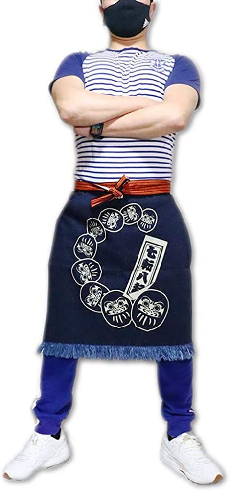 倉敷デニム 前掛け 日本製 エプロン 酒屋 米屋 八百屋 魚屋 作業着 七転八起 シンプル 吉祥柄 デニム オシャレ ファボリック プレゼント　ギフト　贈り物　アウトドア キャンプ DIY ガーデニング 農作業