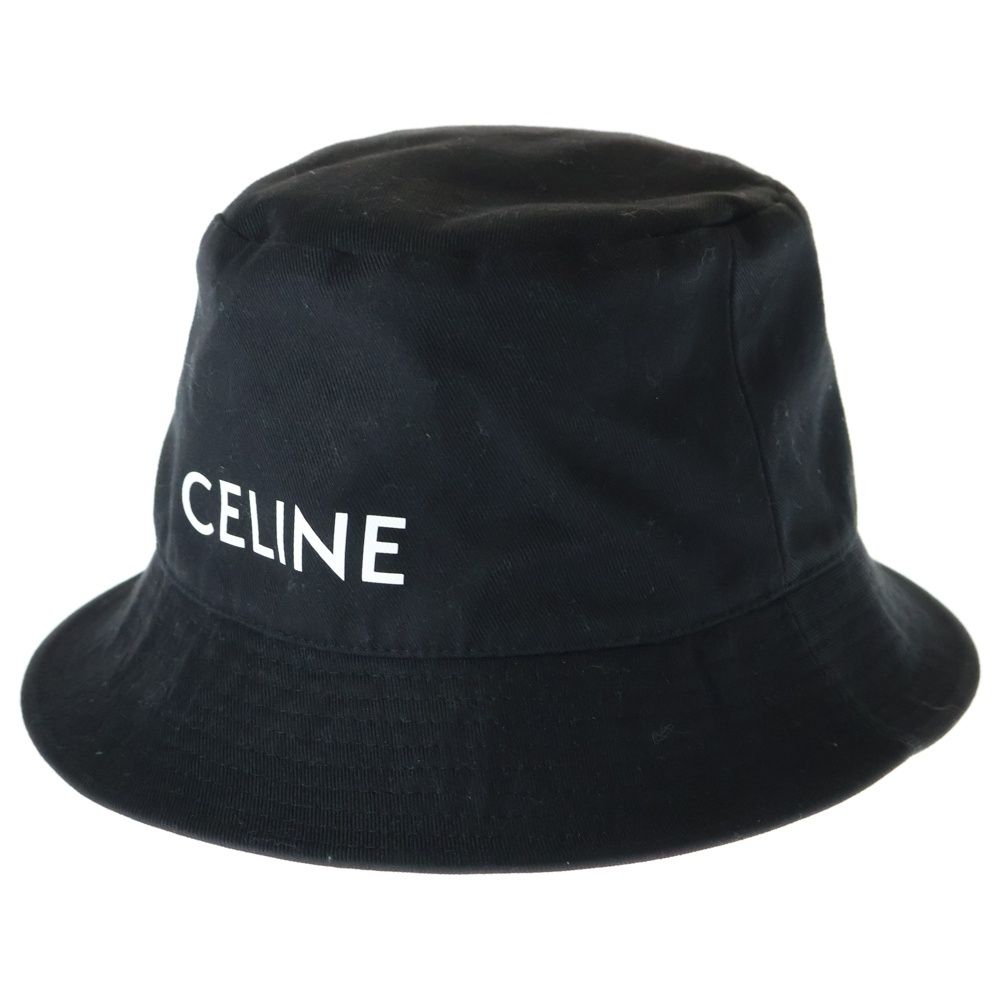 セリーヌ ロゴプリントバケットハット ブラック　Lサイズ CELINE (セリーヌ) ロゴプリント バケットハット 帽子 ブラック