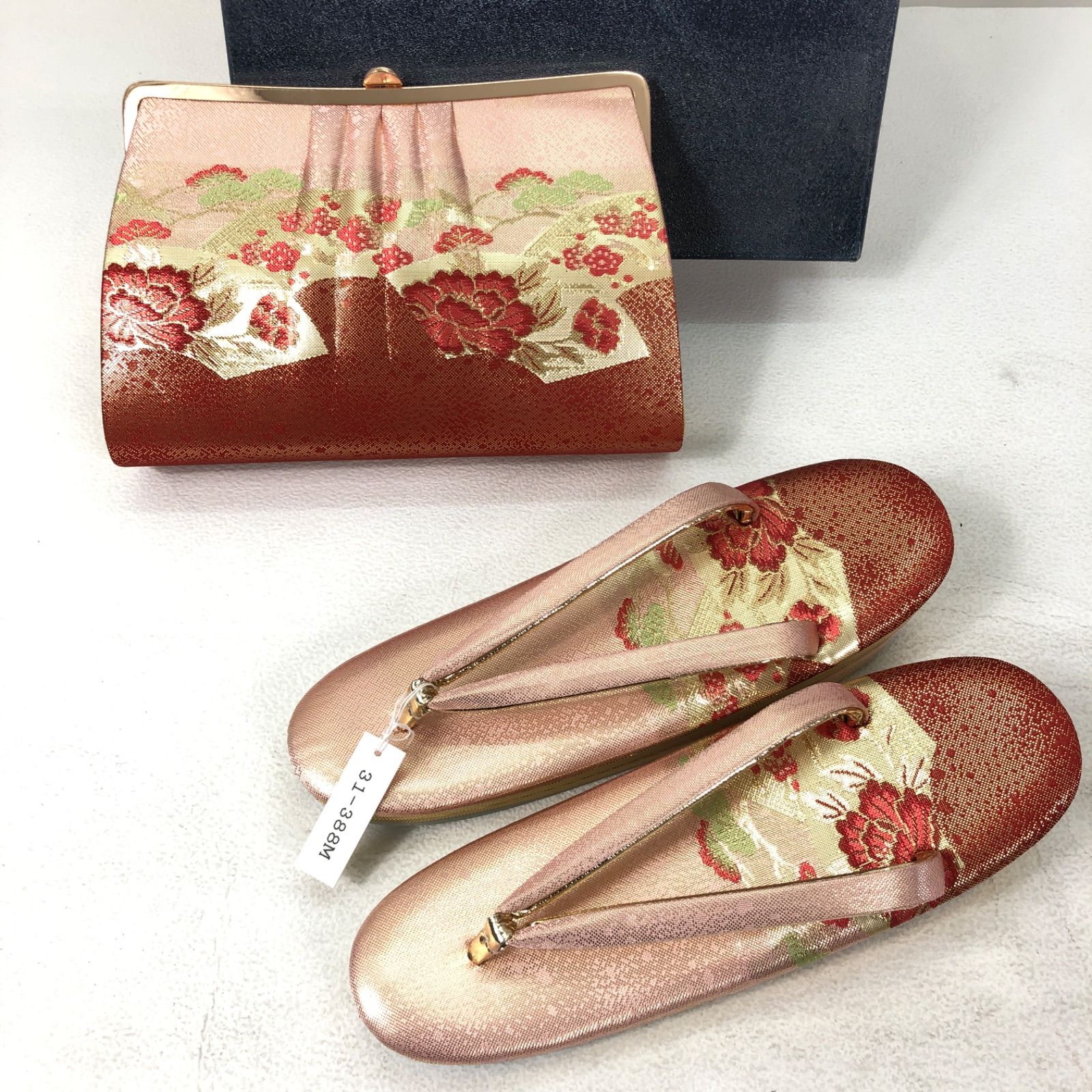 草履 バッグ セット Zori Sandals - Handbag Set ピンク×赤×ゴールド 振袖 訪問着 成人式 結婚式 和装小物