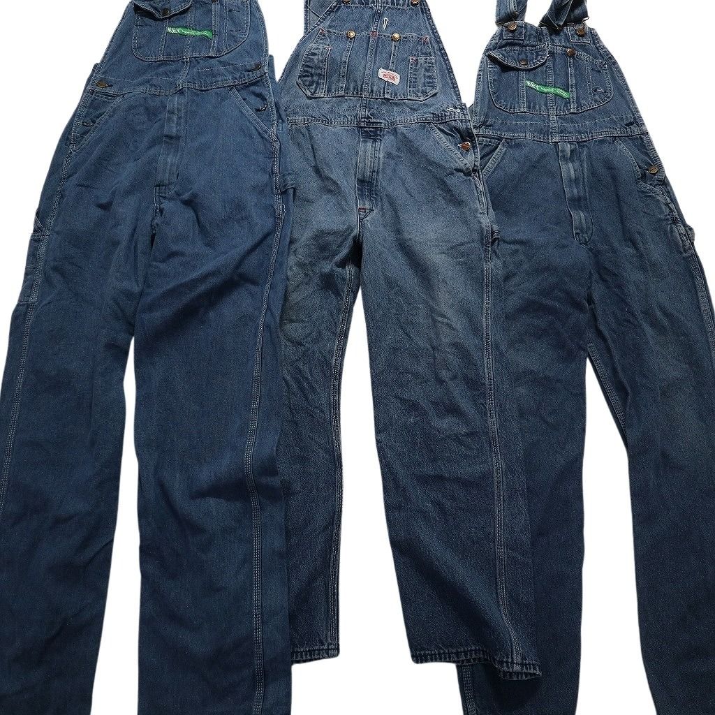 古着卸 まとめ売り デニム オーバーオール 3枚セット (メンズ 32 ) ライトブルー フェード ワーク 中古 古着 NA7209