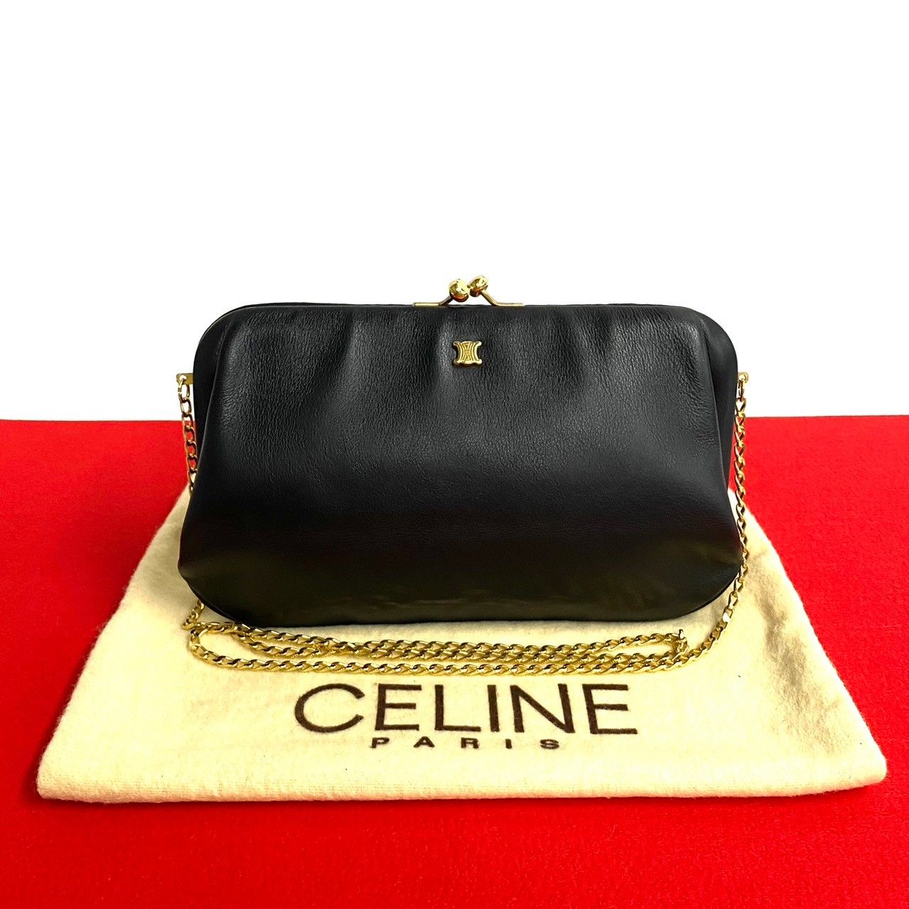 極 美品 袋付き CELINE セリーヌ ヴィンテージ トリオンフ ロゴ 金具 