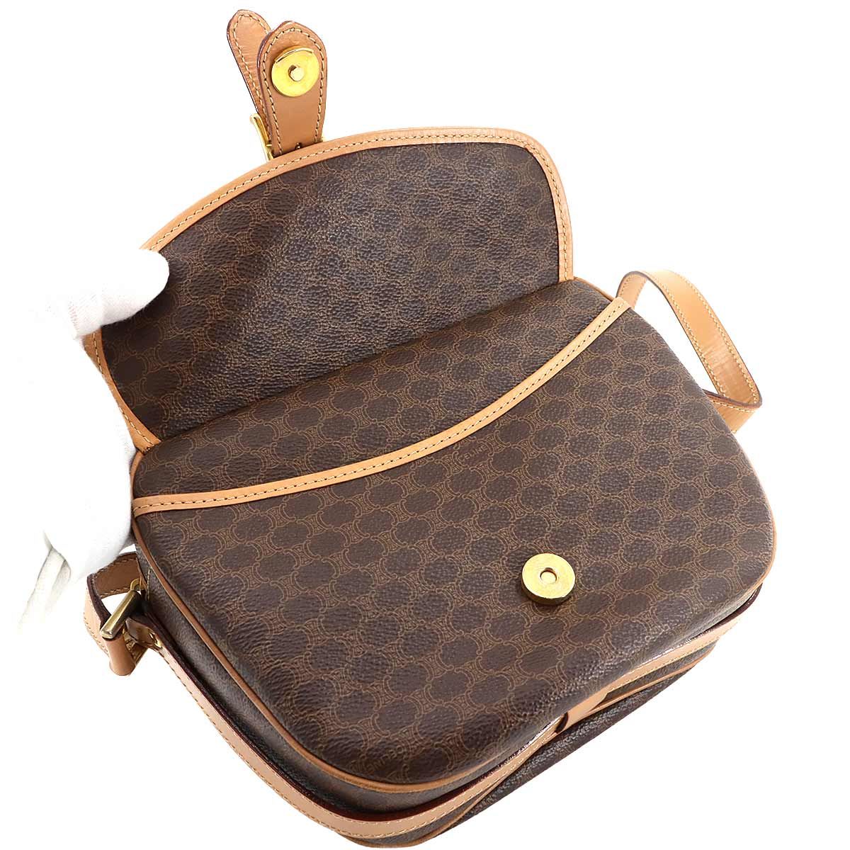 美品 セリーヌ CELINE マカダム ショルダー バッグ PVC レザー