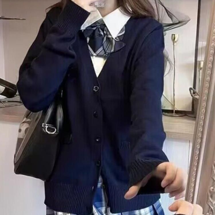 スクールカーディガン 学生 制服 長袖 スクール ニット セーター ニットカーディガン 春夏 秋冬 女子 学校 高校生 中学生 通学 無地 Vネック スクールセーター JK制服 学生服 レディース シ zjjj 1931
