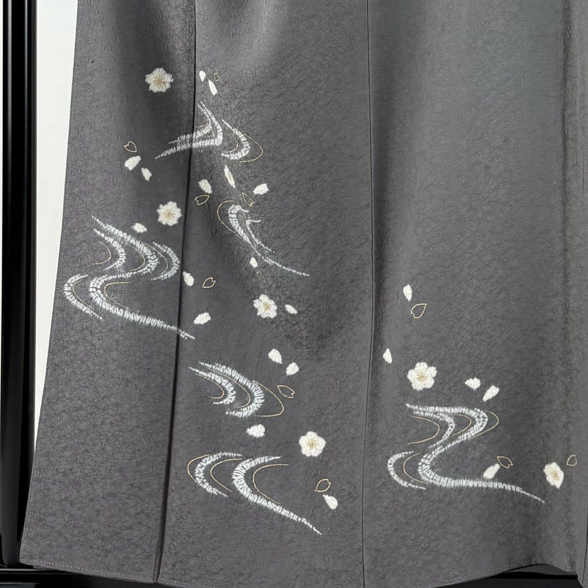 着物 つけさげ 金彩 ぼかし 花 つばめ 袷 灰色 グレー 正絹 秀品