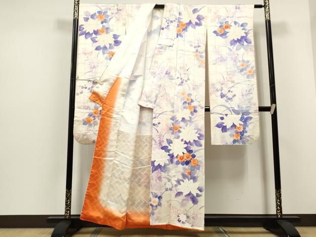 平和屋着物▽豪華振袖 手描き 草花文 暈し染め 正絹 逸品