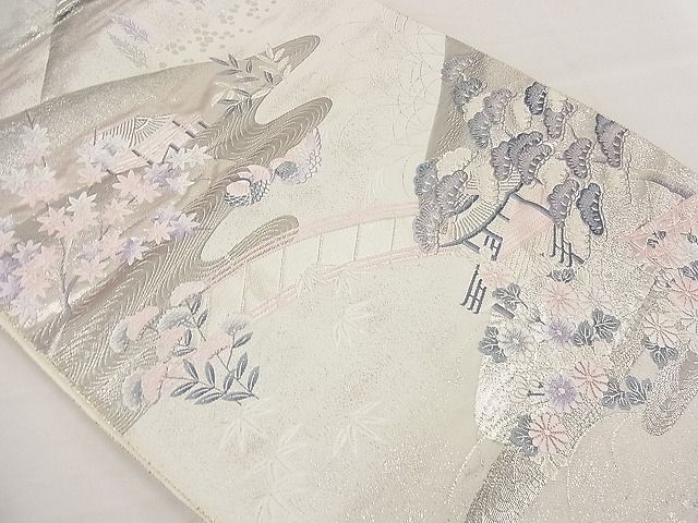 平和屋着物◎六通柄袋帯　唐織　遠山花文　銀糸　正絹　逸品　DABE3817qp 平和屋着物□六通柄袋帯 唐織 遠山風景文 銀糸 逸品 n-da0002 - メルカリ