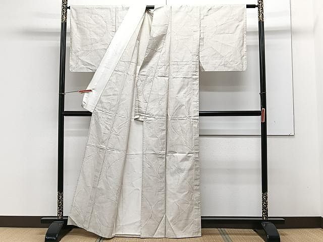 平和屋着物▽本場大島紬 白大島 単衣 9マルキ 抽象文様 正絹