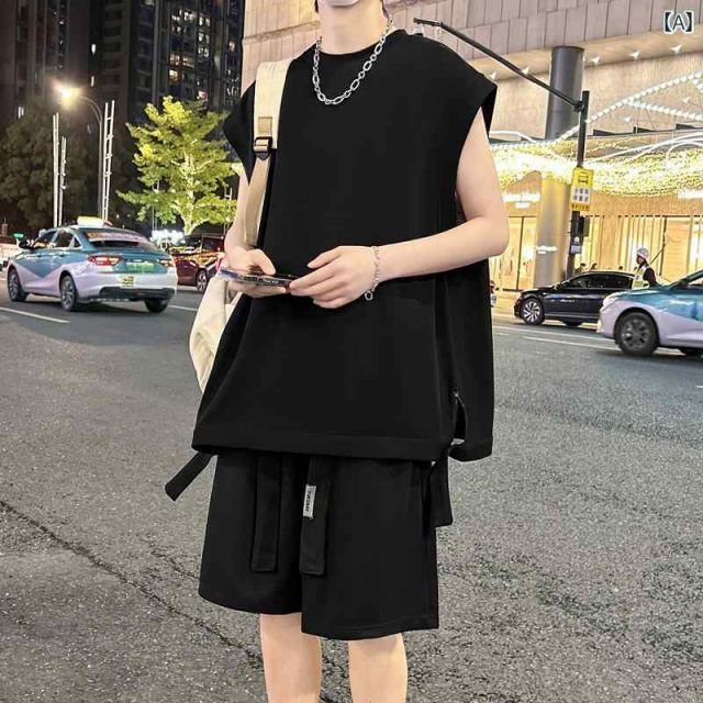 [L ]秋冬 メンズ  服 シンプル ファッション オシャレ 大人 かっこいい 大きいサイズ ストリート 紳士服  秋 ノースリーブ T シャツ ベスト パンツ 子供 スポーツ スーツ