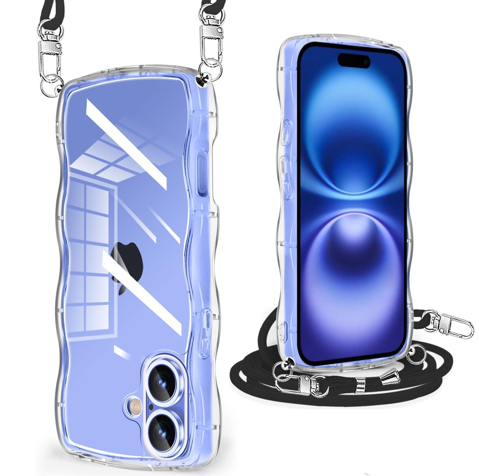 耐衝撃 透明 韓国 iPhone16 人気 波状フレーム Plus Plus Plus 用 用 用 スマホケース かわいい カバー 首かけ 16 肩掛け 16 アイフォン 薄型 ストラップ付き ショルダー 軽量 クリア ケース QIワイヤレ