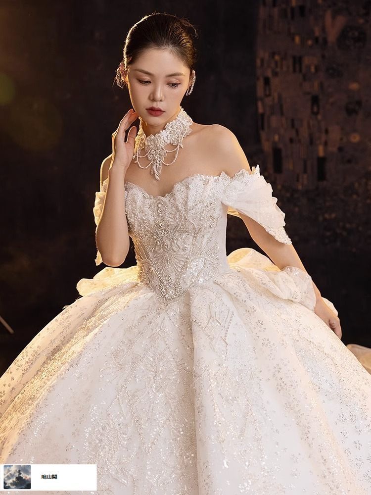 2025 一字肩主婚 !-利用不可文字-! ドレス 感×重工ディテール 結婚式に映える上品スタイル-8.14LYC680夏の新生活