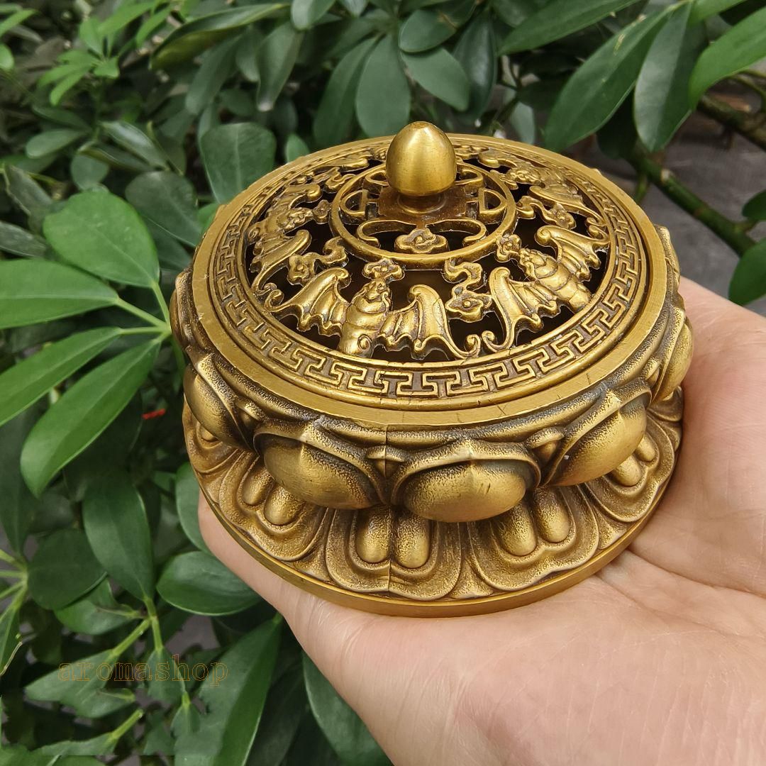 銅製 双肱の童蓮の葉蓮華香炉 香道具 装飾品 工芸品 美術品 置物