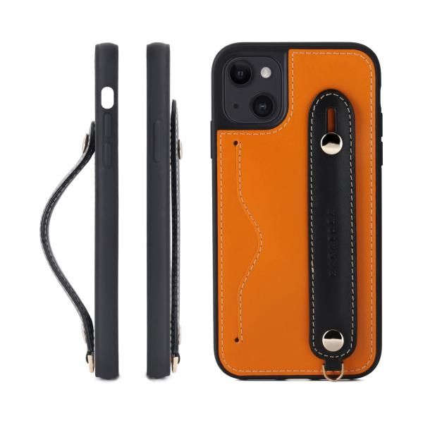 HANATORA] iPhone13 ケース 本革 グリップケース レザー ストラップ