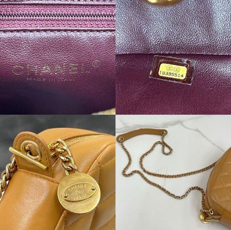 シャネル マトラッセ ラムスキン ショルダーバッグ キャメル 19番台