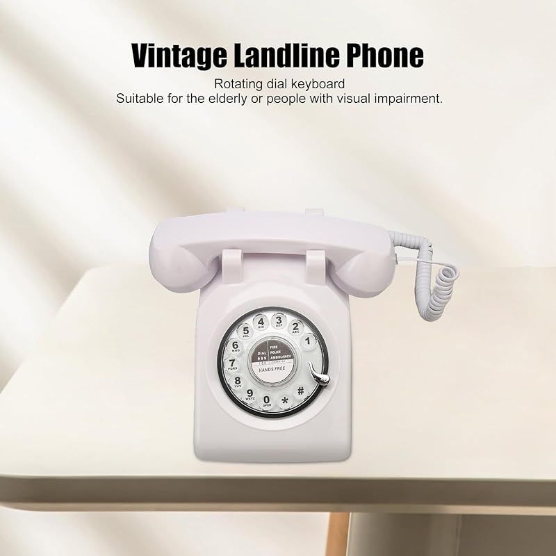 ロータリーダイヤル電話 アンティークヴィンテージ固定電話 機械式リンガー 留守番電話 発信者ID付き 家の装飾 オフィス デスク用 白 1