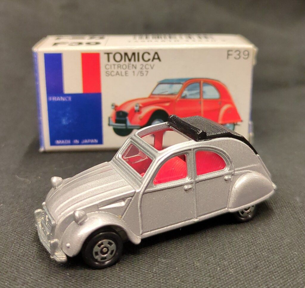 TOMY アイアイアドカンパニー特注 トミカ シトロエン2CV 銀|黒屋根|オープン ADO黒タンポ F39-2-3