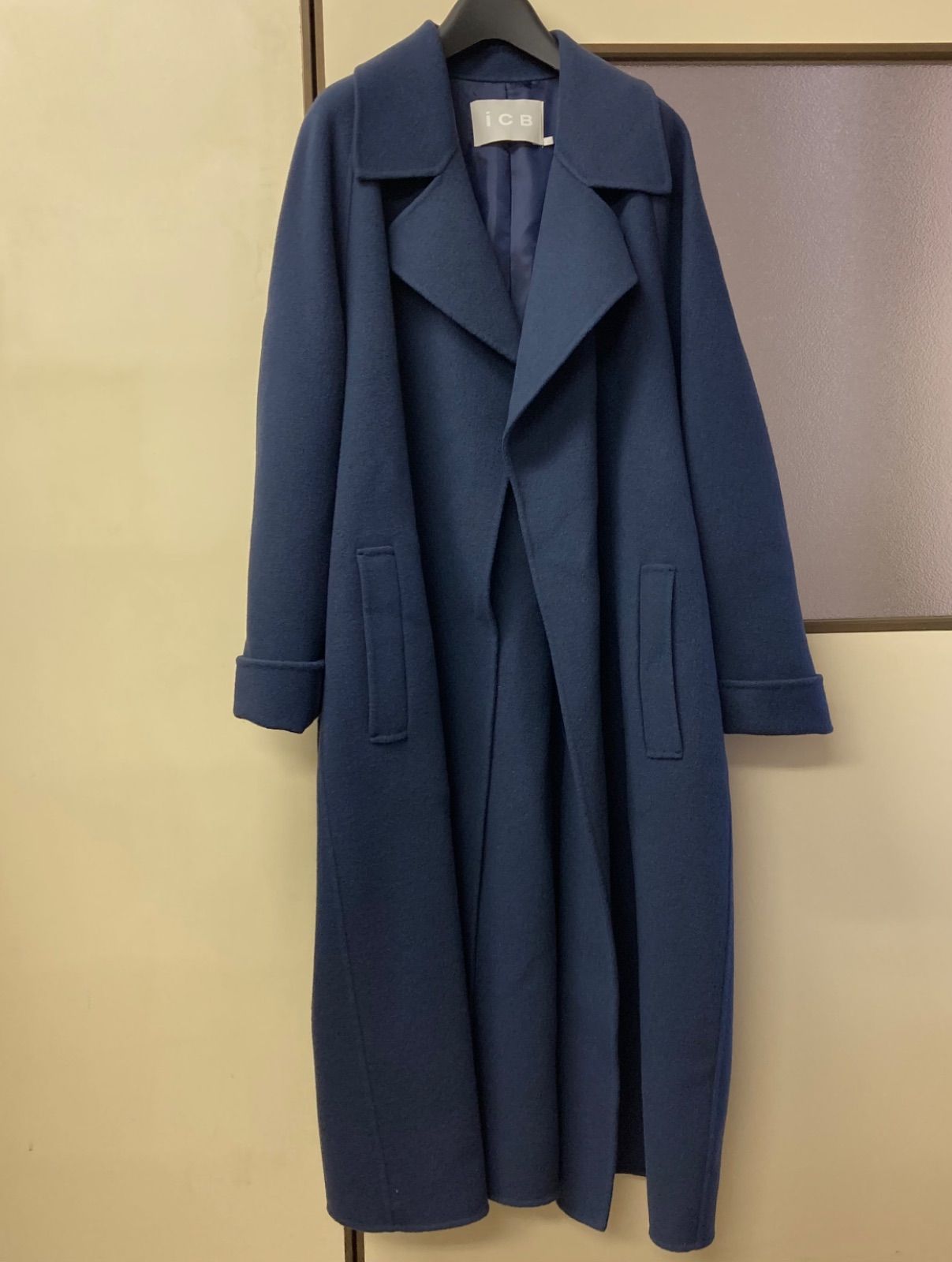 iCB オンワード樫山 ウールリバーコート ロングトレンチ ネイビー