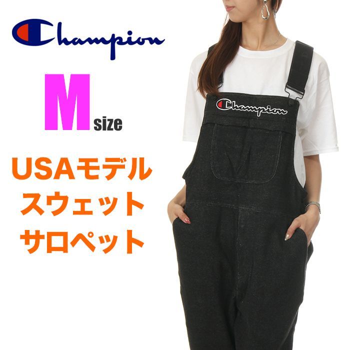 新品】チャンピオン サロペット M ブラックデニム 黒 レディース 