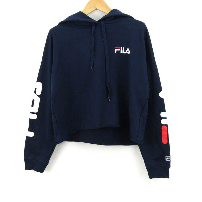 フィラ パーカー トップス プルオーバー スウェット ロゴ スポーツウエア  レディース Fサイズ 紺×白 FILA 【中古】