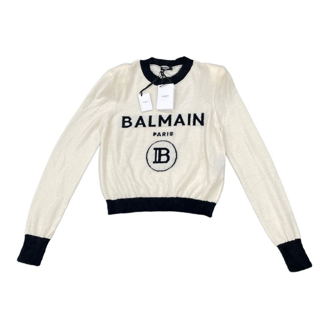 BALMAIN 肩パット入り ロゴ ウール ニット セーター バルマン