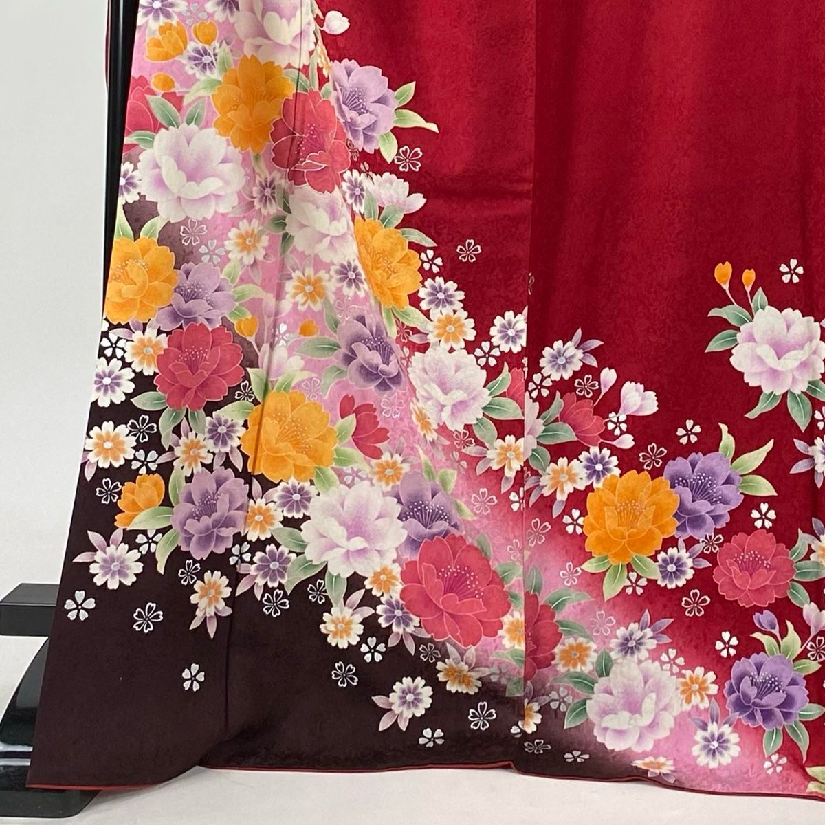 振袖 身丈171.5cm 裄丈69cm L 袷 袋帯フルセット 牡丹 桜 銀彩