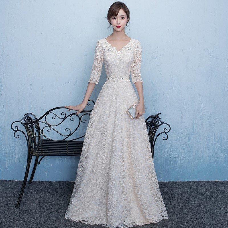 ウエディングドレス aライン 袖あり レース ウェディングドレス 花嫁 結婚式 ブライダル パーティー 二次会 ブライダル ロングドレス 安い
