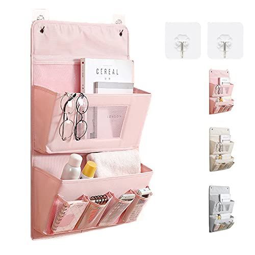 ピンク ウォールポケット 壁掛け 2段 大容量 吊り下げ収納ポケット 粘着フック3枚付き 折りたたみ省スペース ドア壁掛け 寮収納袋 洗面所 雑貨入れ 小物整理 (ピンク)