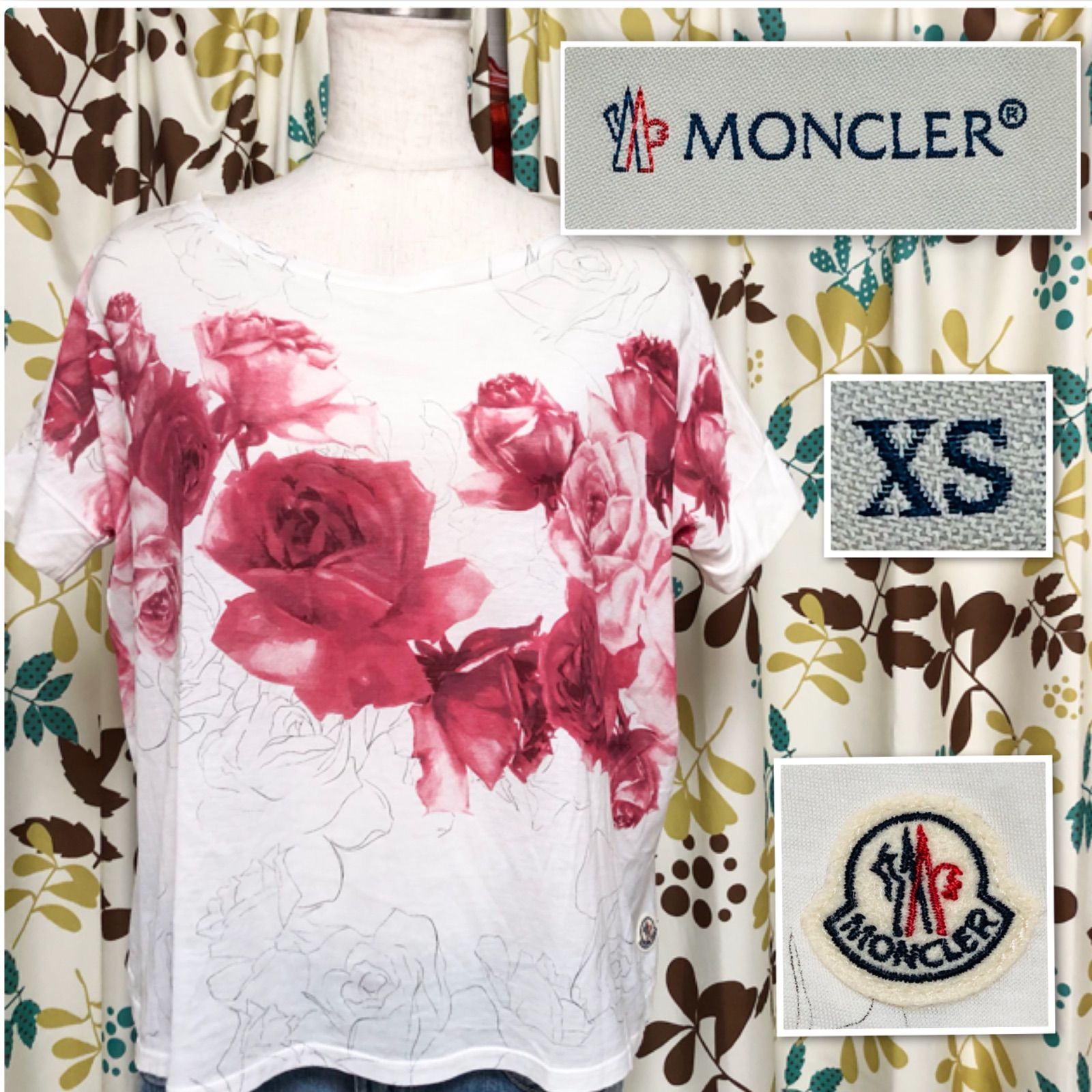 □極美品□MONCLER モンクレール ロゴワッペン フラワープリントT 