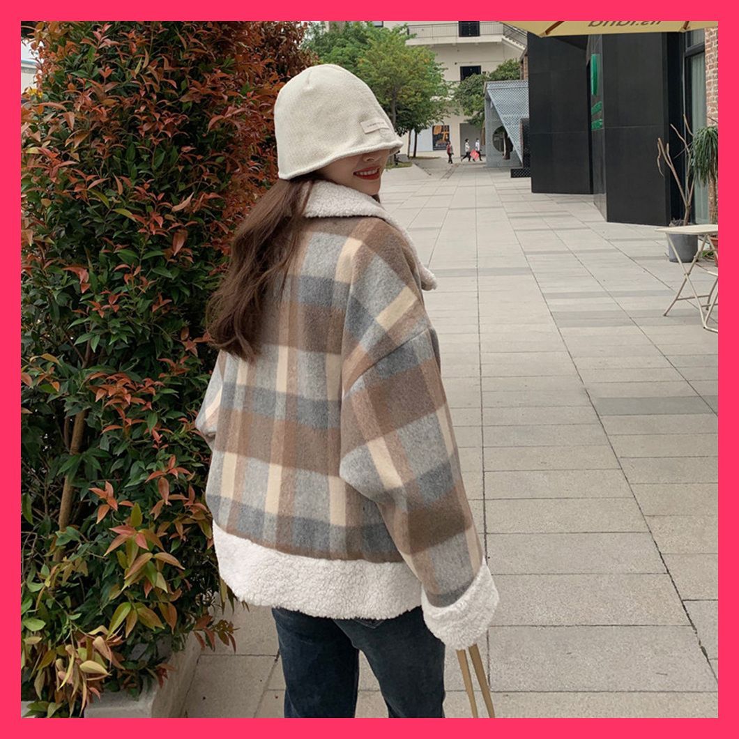 軽くて暖かい♥️ 韓国 ボア ブルゾン コート ジャケット チェック レディース スタッフおすすめ！】 チェック柄 ボアジャケット 韓国コート冬