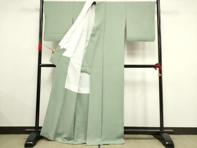 平和屋着物●上質な色無地　山葵色　正絹　逸品　未使用　CAAX5764gh 平和屋着物□上質な色無地 作家物 草花地紋 山葵色 正絹 逸品