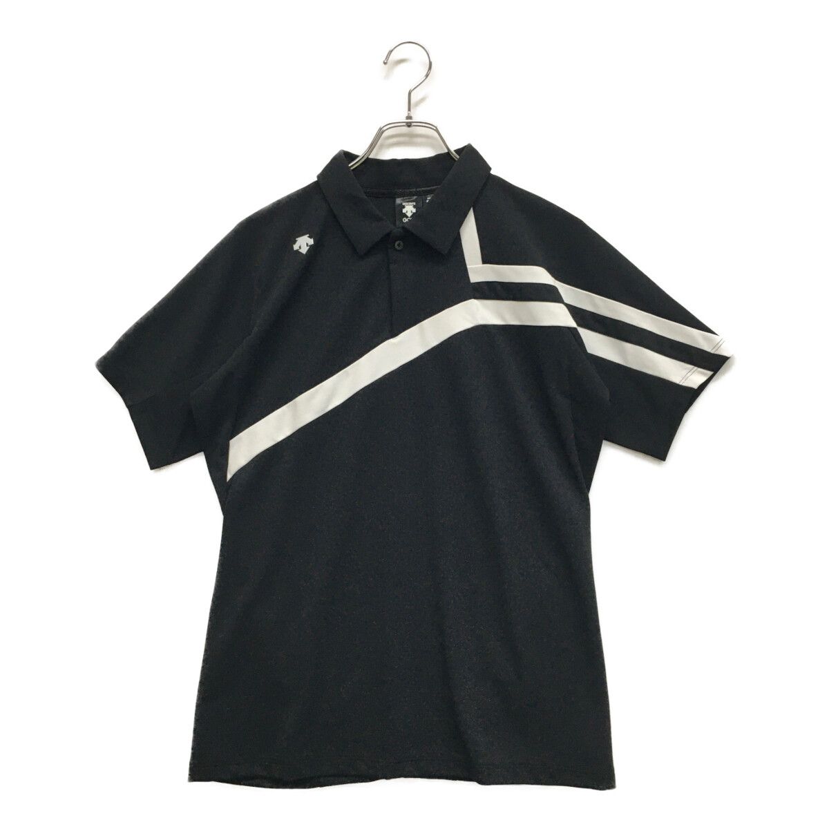 未使用品 メンズ デサントゴルフ DESCENTE GOLF 半袖ポロシャツ M 黒×白 ブラック×ホワイト 切り替えデザイン