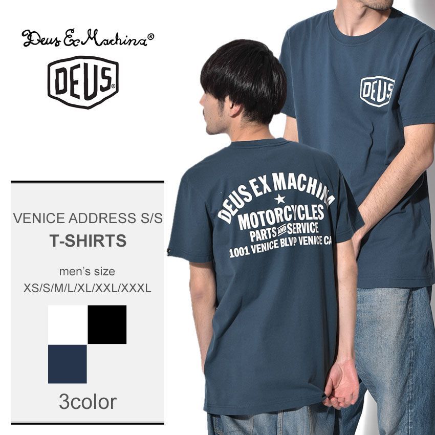 DEUS EX MACHINA 半袖Tシャツ VENICE ADDRESS S/S T-DMW41808C メンズ カラー:02.ブラック 品番：2585-0021
