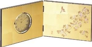 【新品・5営業日で発送】箔一 花見鳥　屏風時計