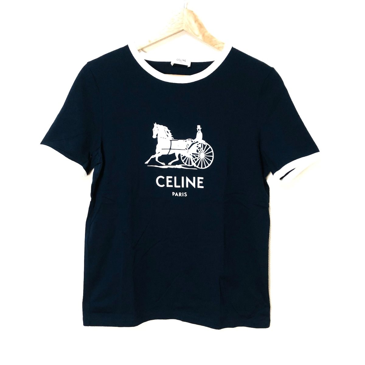 CELINE(セリーヌ) 半袖Tシャツ サイズM レディース - ネイビー×白